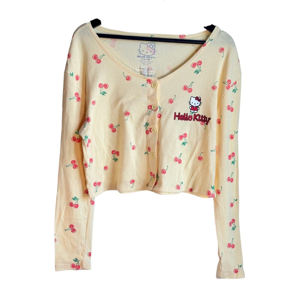Hello Kitty Cherry Print Crop Cardigan Top Y2K Sanrio Women L